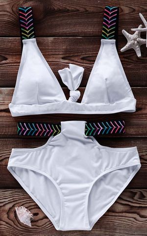 F4624 Cut Out High Waisted Bikini Set  White